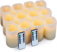 Flameless Candles Flickering LED Candles Set of 12 (D:3" x H:4") Ivory Real Wax Pillar Battery Operated Candles with 10-Key Remote and Cycling 24 Hours Timer ââ‚¬¦
