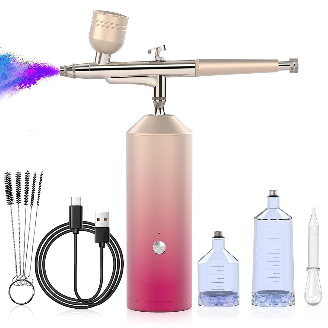 Airbrush Kit, Dual Action Airbrush for Nails, Rechargeable Cordless Airbrush Gun Kit with 0.35mm Tip, 30PSI High Pressure Airbrush for Cake Decorating, Painting, Art Drawing