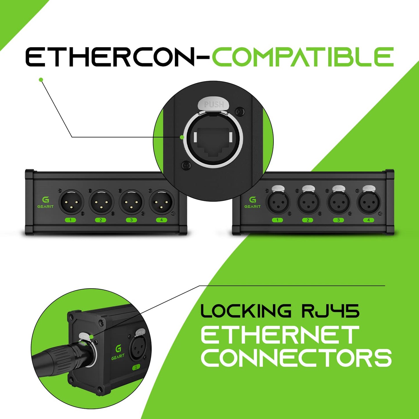 GEARit 4CH Extender & 25ft EtherCon-Compatible Cable – Side View