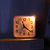 JXTZ Analog Alarm Clock, Bedside Clocks Battery Powered, Silent Non Ticking Travel Clock with Night Light, Snooze, Easy Set, Clock for Heavy Sleepers Kids Elder Travel Bedroom Office, Pink