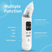 Nasal Aspirator for Baby, Electric Baby Nose Sucker with Adjustable 3 Levels Suction, Rechargeable Snot Sucker for Babies with 8 Light Modes and 3 Nursery Rhymes