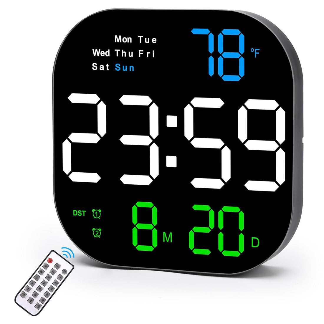 SZELAM Digital Wall Clock, 10.5” LED Digital Alarm Clock Large Display with Remote Control, Date and Temperature, Auto Dimming, Day of Week, for Living Room Office Bedroom Decor Elderly - Mixed
