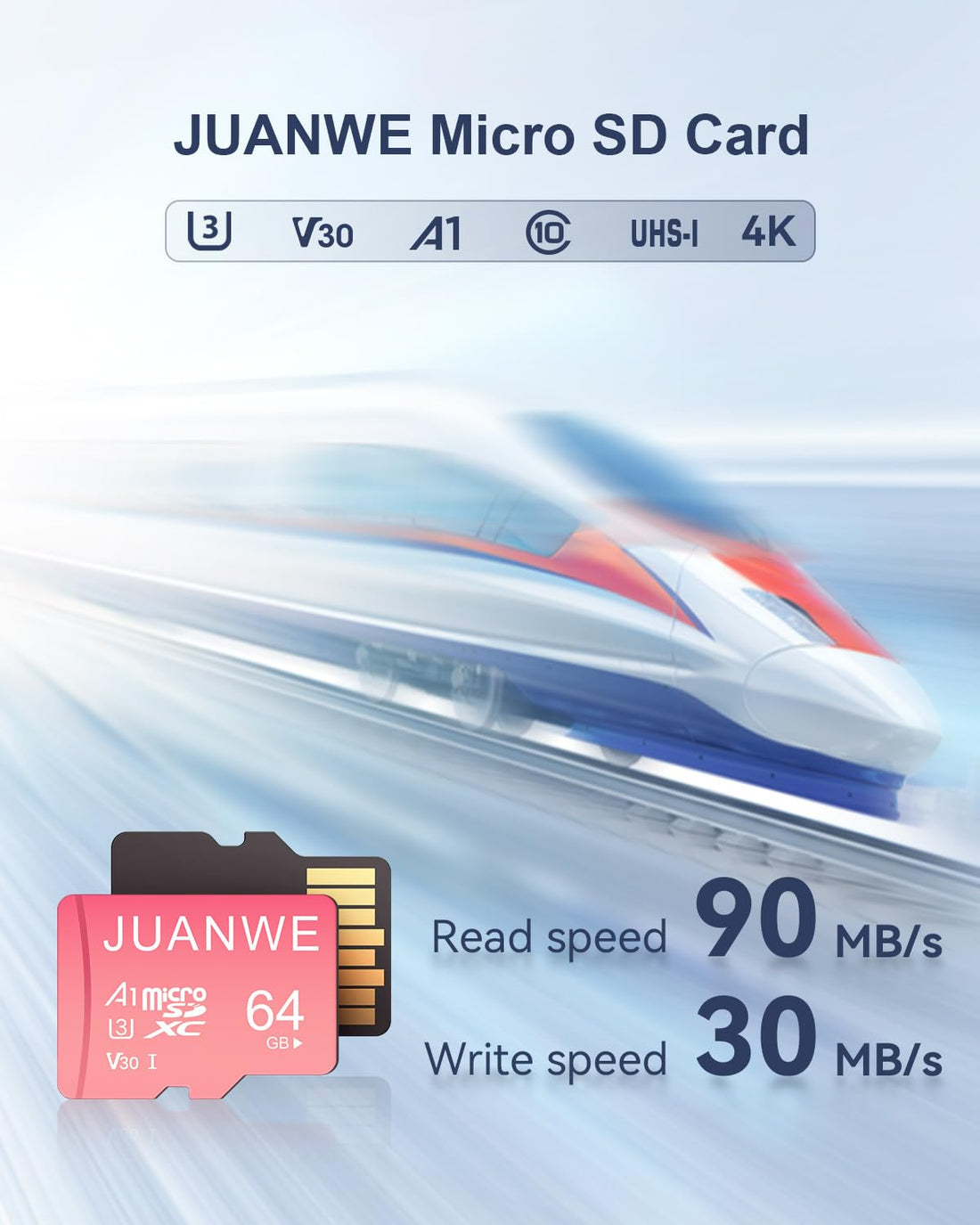 JUANWE 64GB Micro SD Card microSDXC 64GB Memory Card, Nintendo-Switch Compatible Memory Card, UHS-I C10 U3 V30 4K UHD Video A1 TF Card with Adapter (Pink)