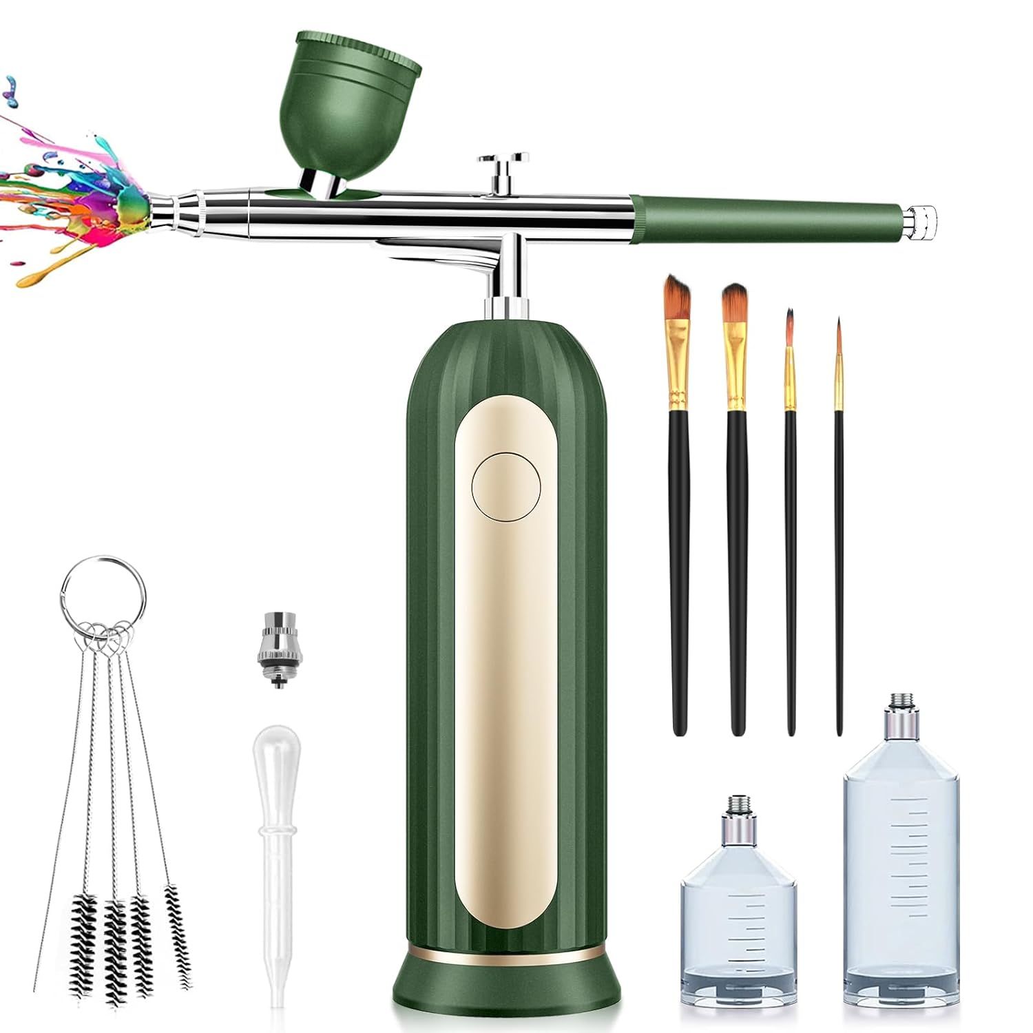 Airbrush Kit Rechargeable Cordless with Compressor - Portable Handheld Auto Airbrush Gun Set for Makeup Painting Cake Decor Nail Art Barbers Model Coloring(Green)