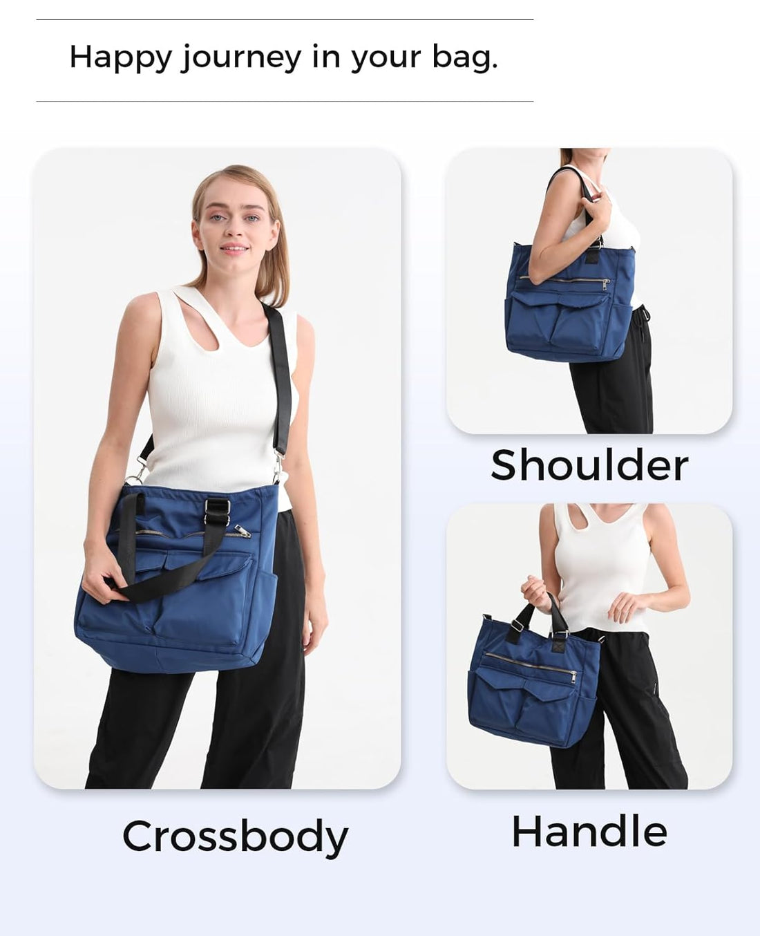 Iioscre Travel Tote Bag for Women, Waterproof Duffel Bag with Adjustable Strap, Crossbody Weekender Bag with Trolley Sleeve, Blue, Travel Tote Bag