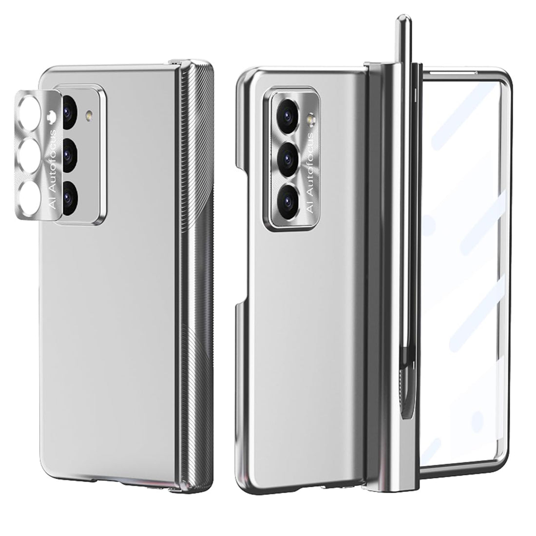 DEMCERT for Samsung Galaxy Z Fold 5 Case with Hinge Protection, Wireless Charger Design [Built in Screen Protector] [Camera Lens Protector] All-Inclusive Slim PC Phone Case for Z Fold 5 (Silver)