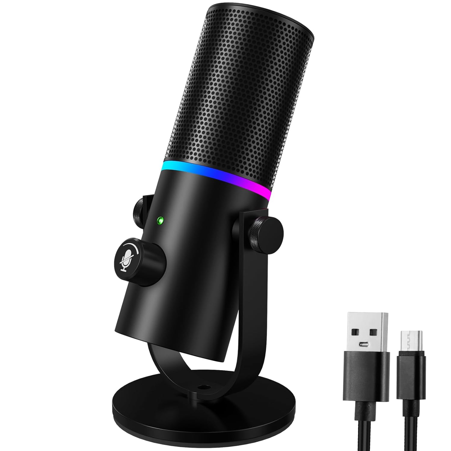 Czgor USB Microphone Gaming with RGB Light, Mute Button, Headphones Jack, Desktop Stand, Noise Reduction, USB-C Output for Gaming, Streaming, Podcast, Chatting, Mac & PC,Windows