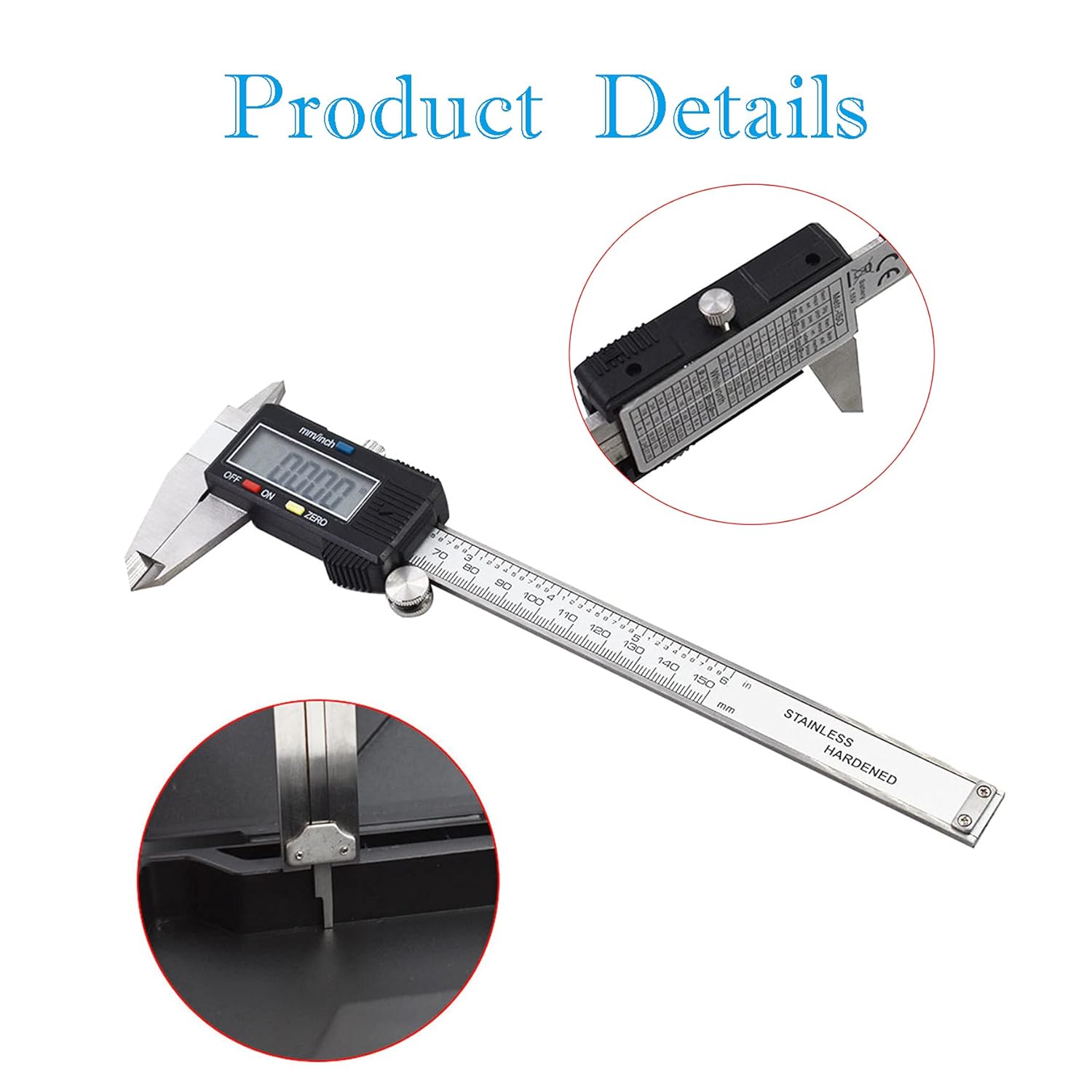 Electronic Digital Vernier Caliper 0-6 In/150mm Caliper Measuring Tool Stainless Steel Inch/Millimeter Conversion with Large LCD Screen for Length Width Depth Inner Diameter Outer Diameter