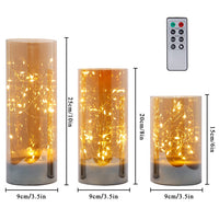 JHY DESIGN Set of 3 Battery Table Lamp 6/8/10inch High Glass Decorative Lights with Fairy String Lights Battery Powered 8-Key Remote Control for Home Party Wedding Indoor Outdoor (Champagne Plated)