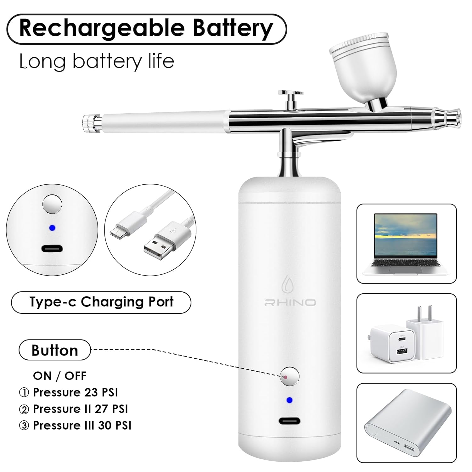 Rechargeable Cordless Airbrush kit with Compressor - Portable Handheld Auto Airbrush Gun Set for Makeup Painting Cake Decor Nail Art Barbers Model Coloring