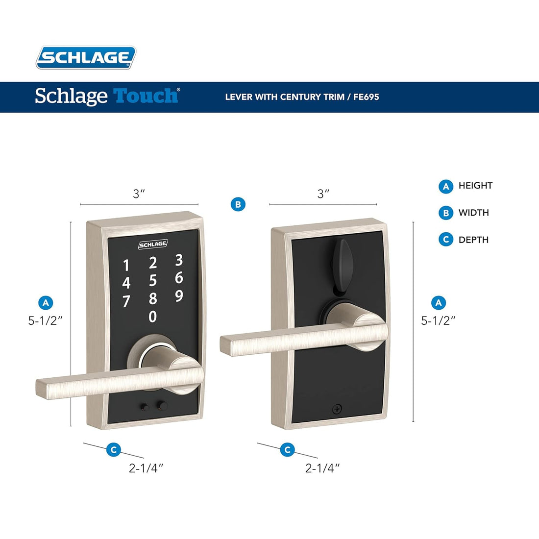 Schlage Touch Century Lock with Latitude Lever (Aged Bronze) FE695 CEN 716 LAT