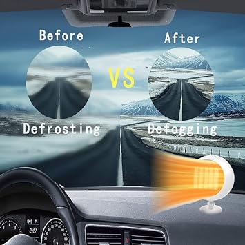 12 Volt Heater For Car 180W Fast Heating Cooling Fan Defogger & Defroster 360° Rotation Portable Car Heater That Plugs Into Cigarette Lighter Small Air Heat – White