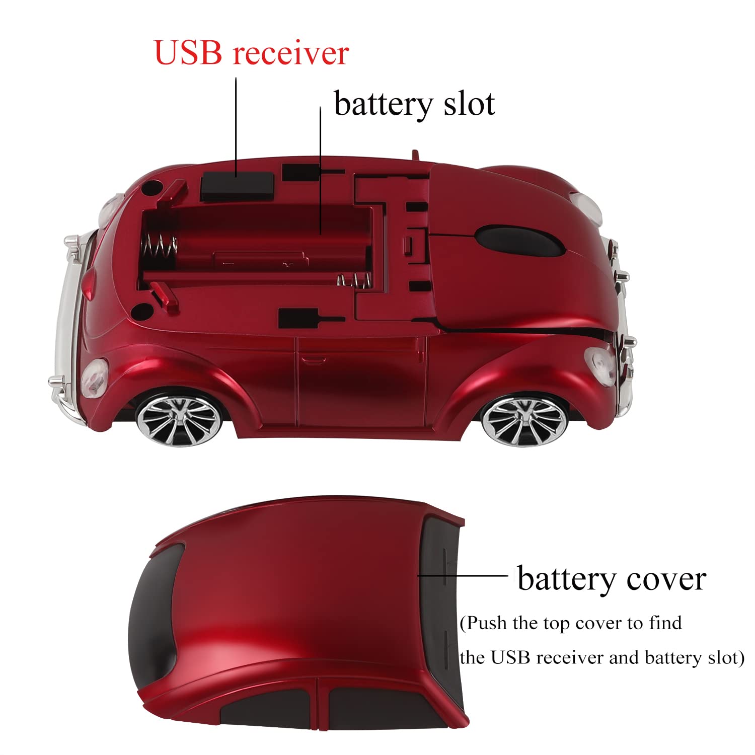 Usbkingdom 2.4GHz Sport Car Shape Computer Mice USB Wireless Mouse 1600DPI Optical USB Mouse for PC Laptop Red