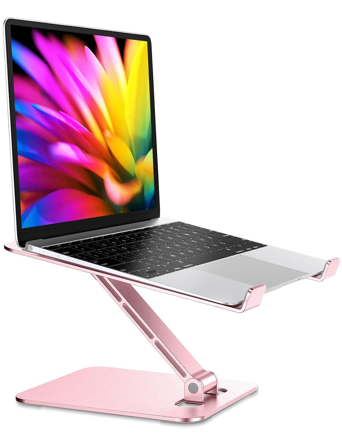 RIWUCT Foldable Laptop Stand, Height Adjustable Ergonomic Computer Stand for Desk, Ventilated Aluminum Portable Laptop Riser Holder Compatible with MacBook Pro Air, All Notebooks 10-16" (Rose Gold)