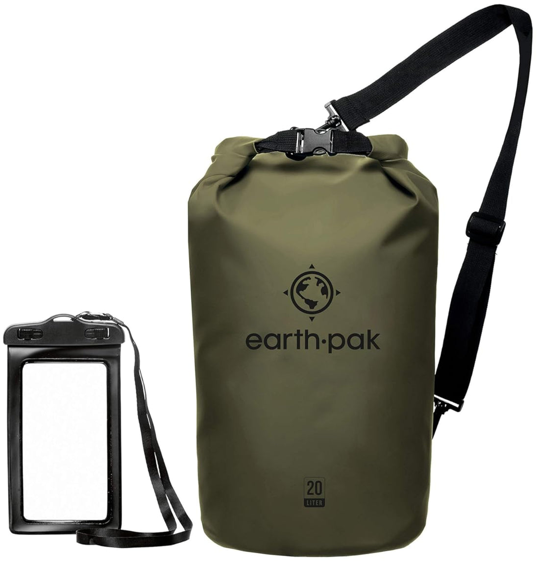 Earth Pak -Waterproof Dry Bag - Roll Top Dry Compression Sack Keeps Gear Dry for Kayaking, Beach, Rafting, Boating, Hiking, Camping and Fishing with Waterproof Phone Case