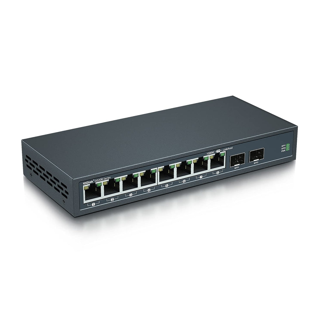 10-Port Gigabit Ethernet Fiber Switch, with 2 SFP Slots (1000M), Without Transceiver