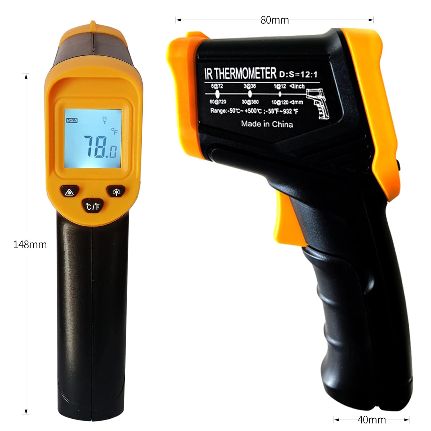 Digital Infrared Thermometer Gun for Cooking,BBQ,Pizza Oven,Ir Thermometer with Backlight,-58℉~932℉(-50℃~500℃) Handheld Non Contact Heat Laser Temperature Gun (Not for Human)