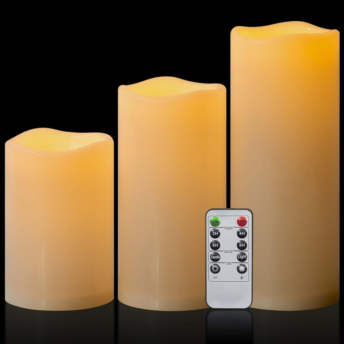 Yongmao 6"8"10" x 4" Waterproof Outdoor Flameless Candles Battery Operated LED Flickering Pillar Candles with Remote and Timer for Indoor Outdoor Lanterns, Long Lasting, Ivory Large, Set of 3