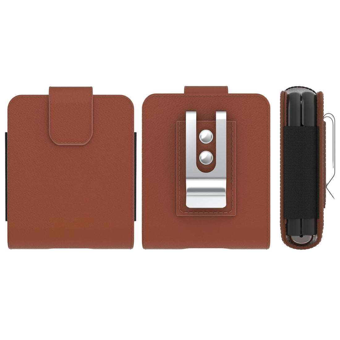 for Samsung Galaxy Z Flip 5/4/3，Motorola Razr 2023 Case，Motorola Razr Plus 2023 Case, Pouch Holster Belt Case, Leather Pouch with Metal Clip for Phone Holster Case for Galaxy Z Flip 5,Brown