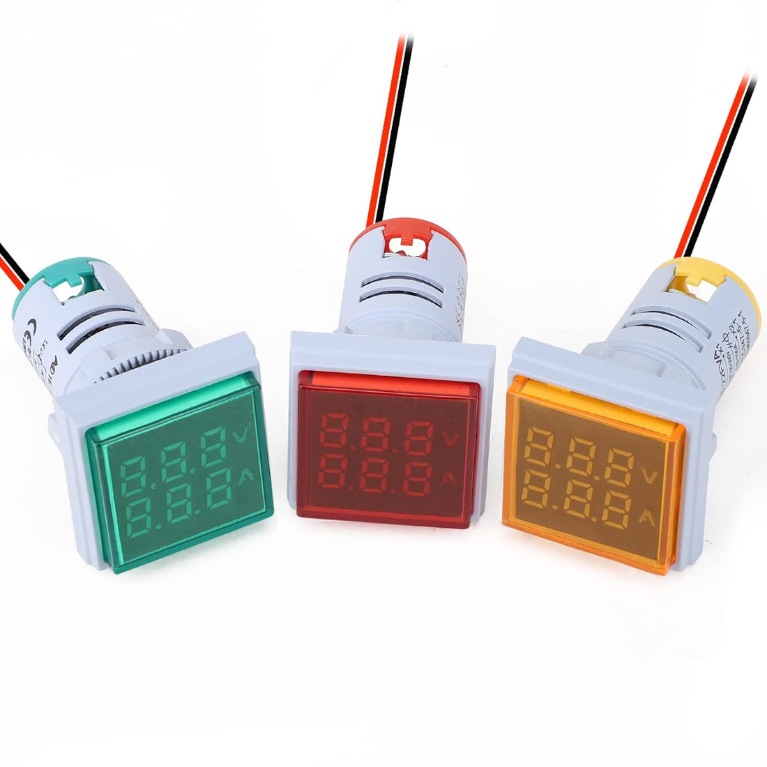 DROK AC Volt Amp Tester, 3pcs AC 50-500V 100A Voltage Current Monitor Digital LED Display Voltmeter 110v 220v Volt Detetor Green Red Yellow Signal Indicator Light Panel