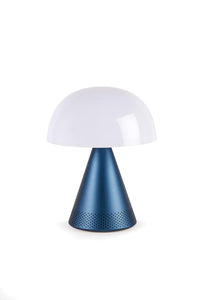 Lexon Mina L Audio Large Bedside Lamp - LED Portable Table Light with Speakers - Color Change & Rechargeable 24h Light with Dimmer -Aluminum - Dark Blue