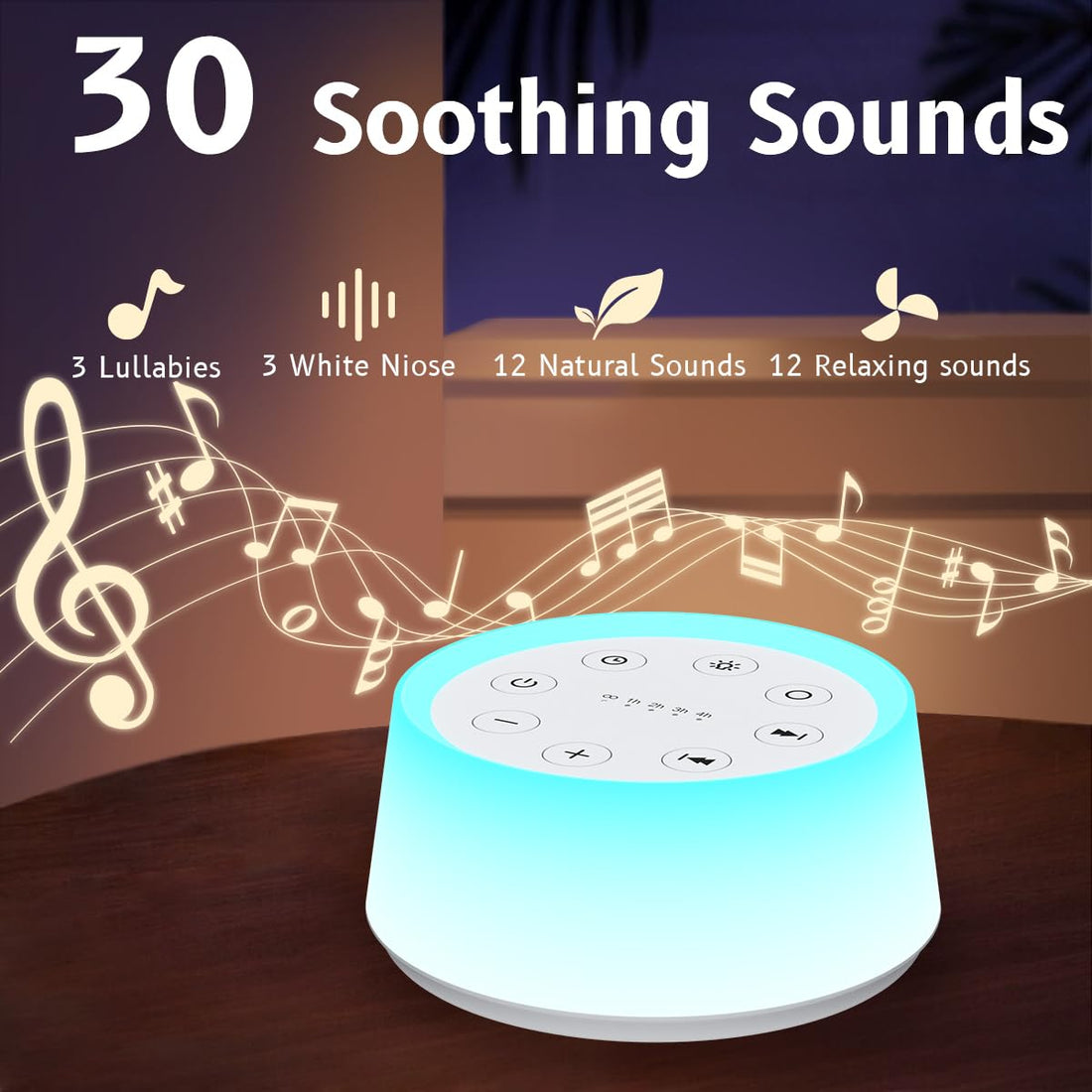 ColorsNoise Sound Machine and White Noise Machine with 30 Soothing Sounds with 12 Colors Baby Night Light with Memory Function (T-White)
