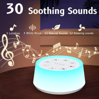 ColorsNoise Sound Machine and White Noise Machine with 30 Soothing Sounds with 12 Colors Baby Night Light with Memory Function (T-White)
