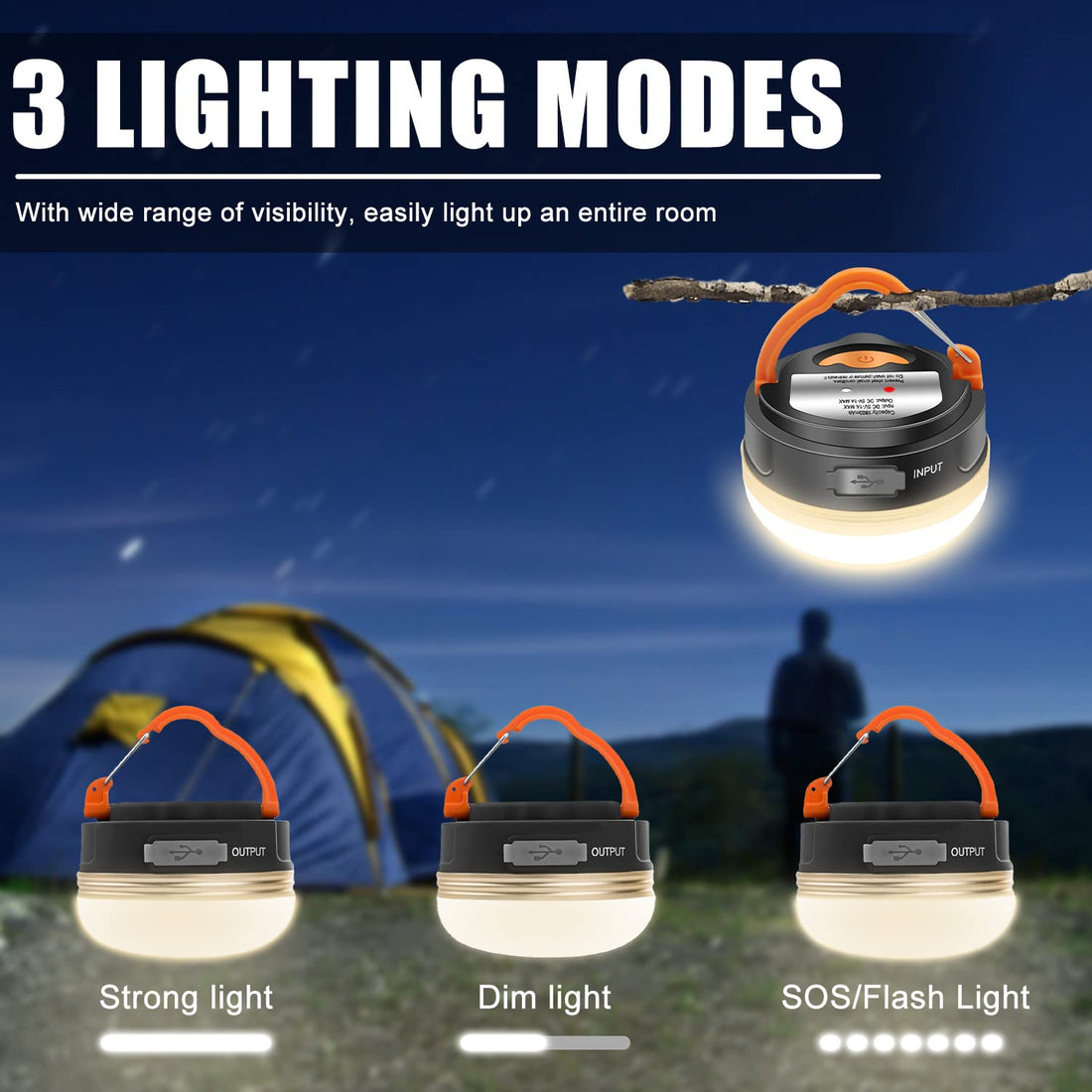 Rechargeable LED Camping Lantern XTAUTO Portable 360 Illumination 3 Lighting Mode 1800mAh Power Bank Waterproof w/ Hook Magnetic Base Tent Emergency Light for Camping Hurricanes Power Outage 2-Pack