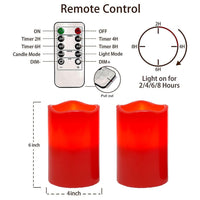 MYCHUJIAN Red LED Flameless Candles Battery Operated Candles，Real Wax Flameless Flickering Votive Candle Lights,with 10-Key Remote, Set of 2(D 4" x H 6" ）
