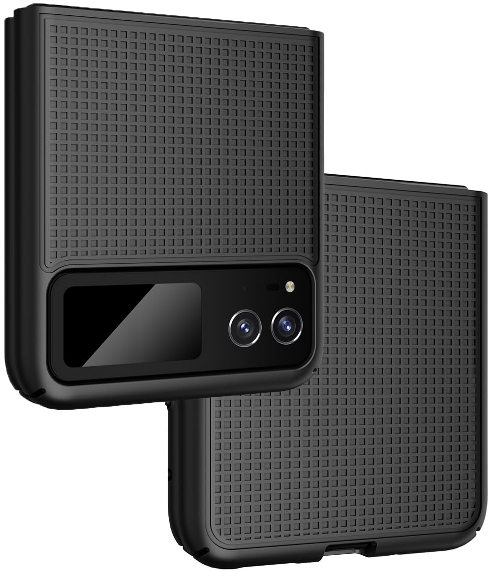 Nakedcellphone Case for Motorola RAZR 40 (2023), Slim Hard Shell Protector Cover [Anti-Fingerprint, Grid Texture] - Black Tread