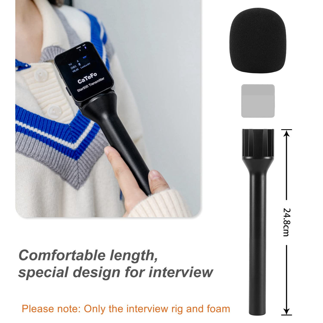 CaTeFo StarRig-S Microphone Handheld Adaptor Interview GO with Foam for RODE Wireless GO, GO II, DJI Mic, Lark150, G1/A2 and Other Wireless Transmitter with Cold Shoe