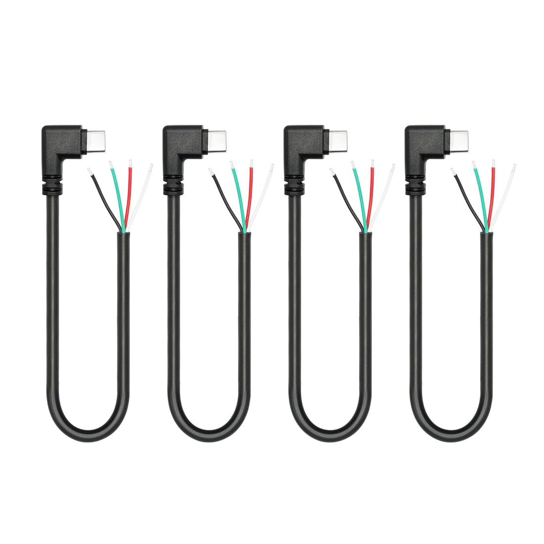 4Pcs Short Right Angle USB C to 4 Pin Bare Wire Open End Wire 11inch, 90 Degree USB Type C Male Plug 4 Pin Pigtail Power and Data Cable 22AWG 5V/3A, for USB Type C Device Replacement Repair DIY Cable