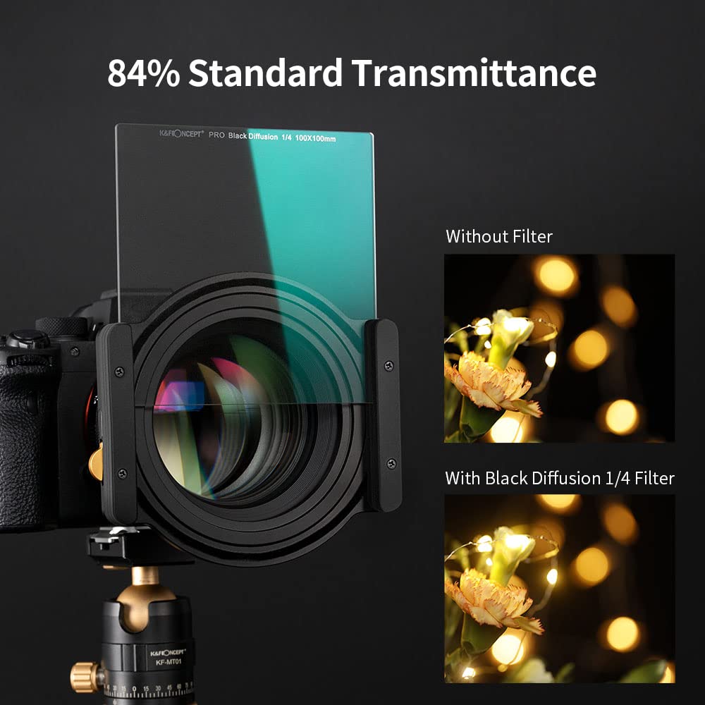 K&F Concept 100x100mm Square Black Diffuison 1/4 Effect Filter 28 Multi-Layer Coatings Dream Cinematic Effect Filter for Camera Lens