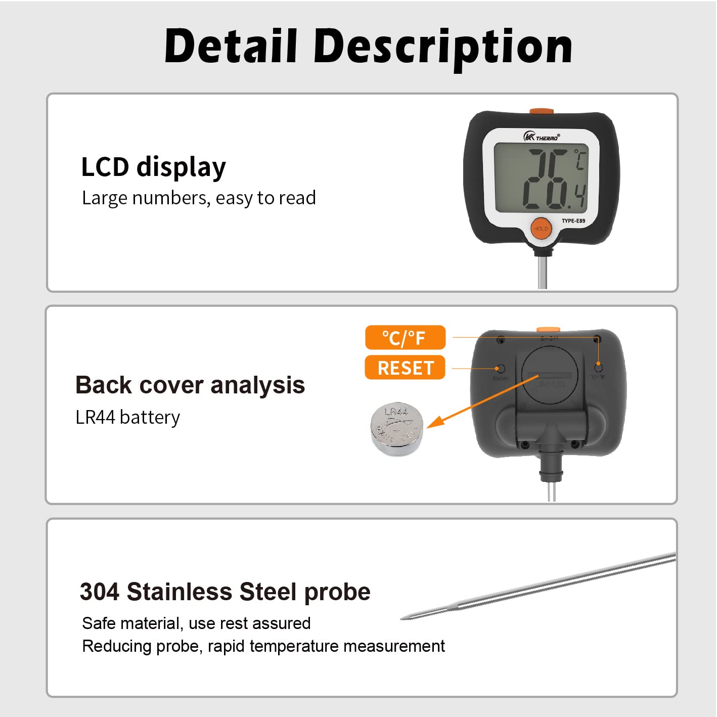 KT THERMO Digital Candy Thermometer with Pot Clip,Rotatary Head, Instant Read Food Meat Thermometer with 10'' Long Probe, for Smoker Baking Grilling Liquid Oil Deep Fry Thermometer