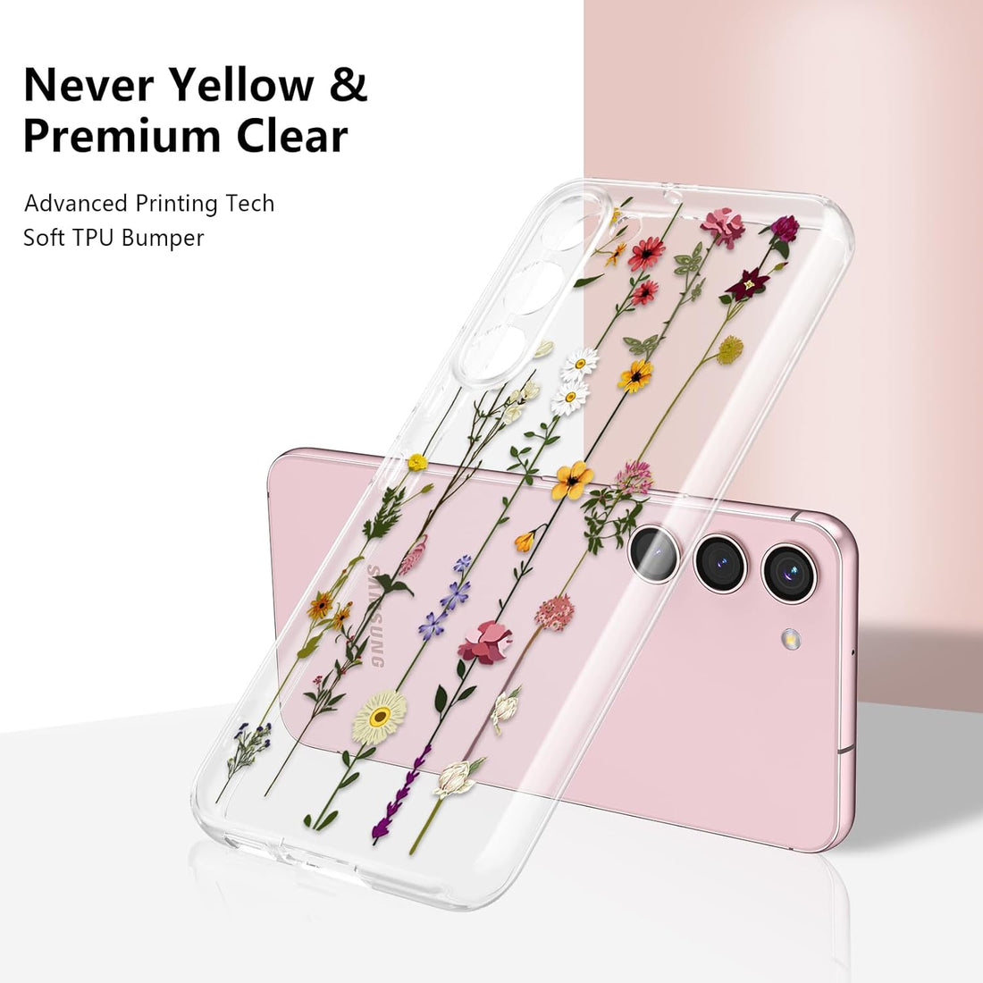 ZTOFERA Floral Case for Samsung Galaxy S23 Plus 5G,Cute Flower Pattern Case for Girls Women,Flexible Silicone Protective Slim Shockproof Bumper Phone Cover for Samsung Galaxy S23 Plus,Clear