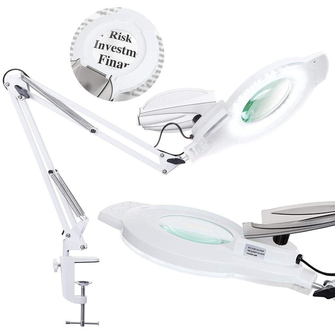 5X Magnifying Glass with Light, NUEYiO 2200 Lumen Stepless Dimmable Magnifying Lamp, 4.1" Real Glass Lens, Adjustable Swing Arm Lighted Magnifier Desk Lamp for Repair, Crafts, Close Work. (White)