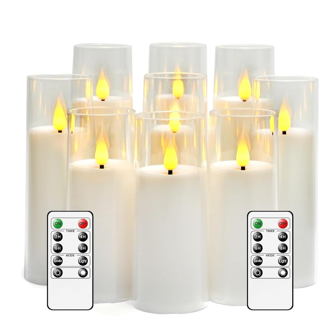 Obrldpao Decorative Flameless Candles with Remote,Led Pillar Candles Pack of 9 (D2.2 xH 5" 6" 7") Moving Flame,Battery Operated LED Pillar Candles(White)
