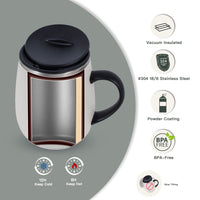 IDEUS 16oz Double Wall Stainless Steel Coffee Mug with Handle, Thermal Cup with Splash Proof Easy Coffee Lids (White)