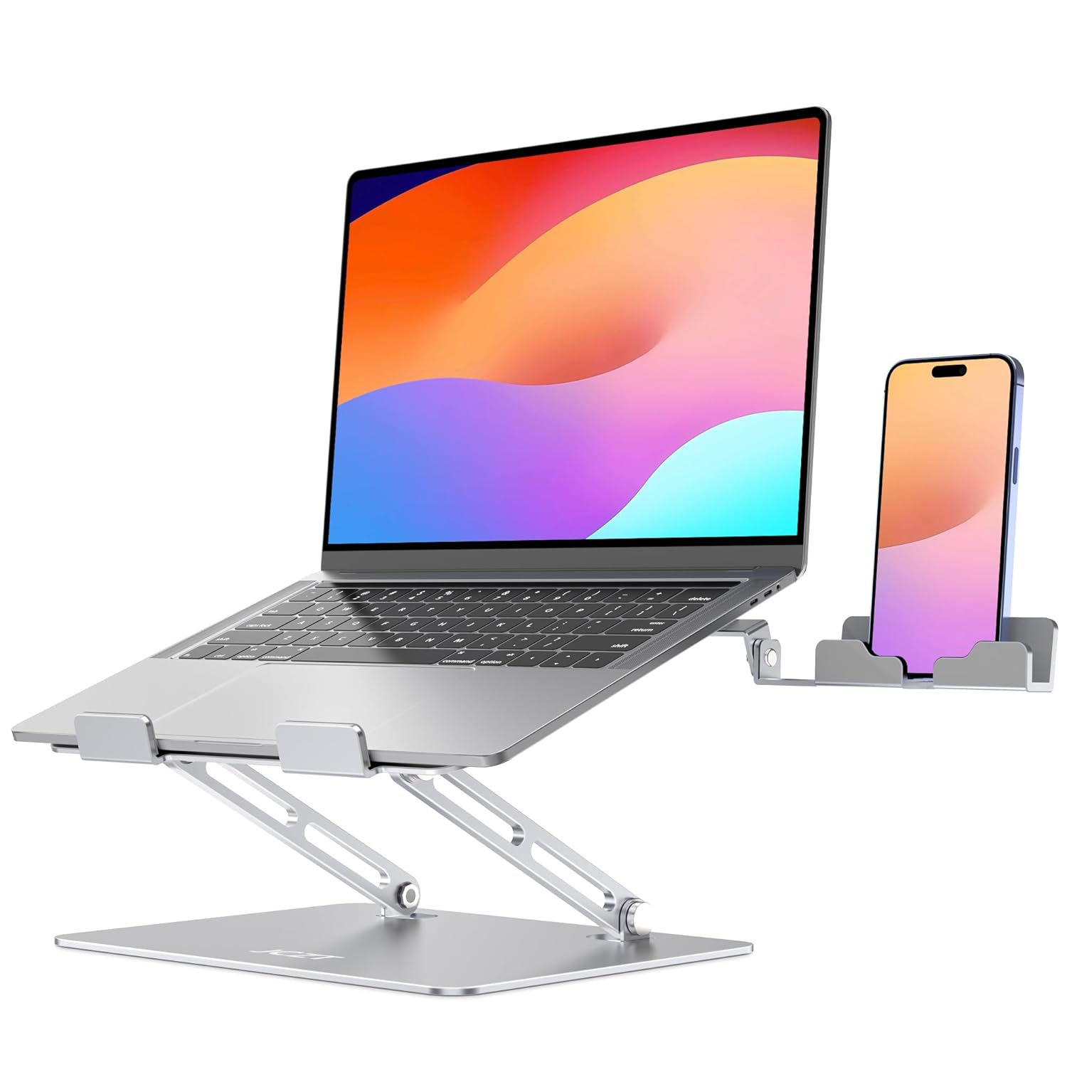 JCZT Adjustale Laptop Stand for Desk with Phone Holder, Aluminum Universal Computer Stand for Laptop, Ergonomic Laptop Riser fits All MacBook 11-16 inches, Silver