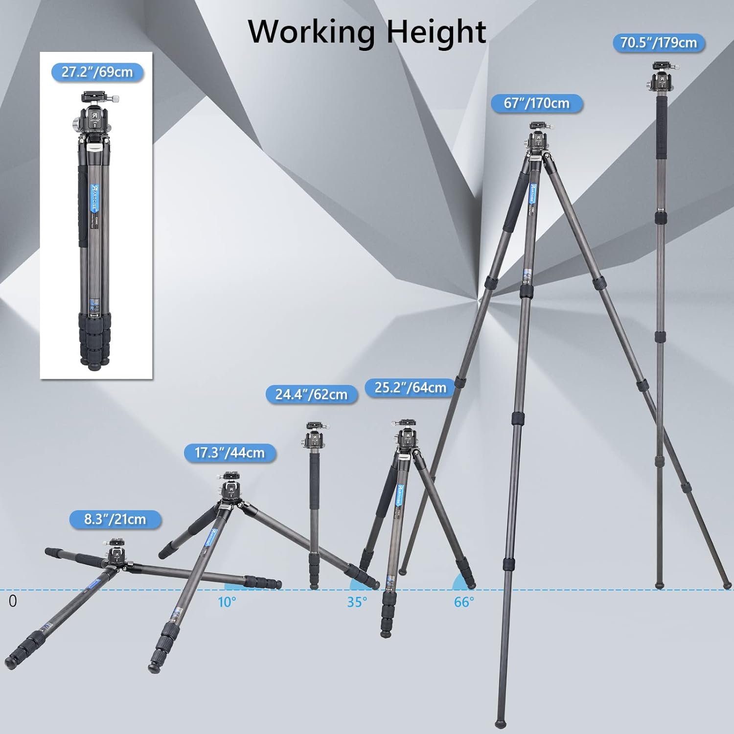 ARTCISE Stable CS80C 32.5mm Lightweight Compact Carbon Fiber Tripod with 44mm Low Profile Ball Head Kit Max Load 25 kg