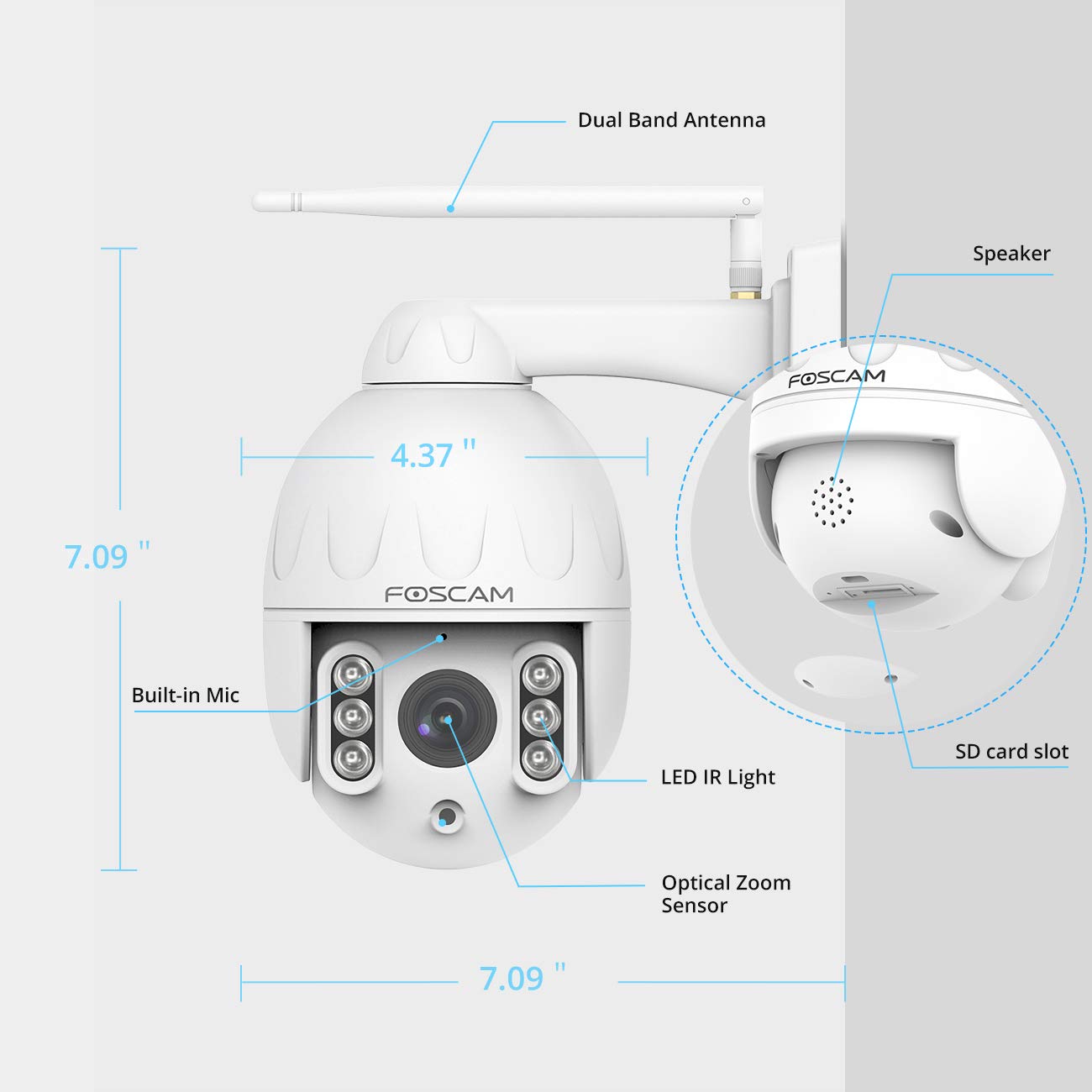 Foscam HT2 1080p Outdoor 2.4g/5gHz WiFi PTZ IP Camera, 4X Optical Zoom Pan Tilt Security Surveillance Speed Dome, 2-Way Audio with Mic & Speaker, 165ft Night Vision, CMOS Image Sensor, IP66