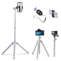 K&F Concept 67''/170cm Eccentric Tube Camera Tripod, Lightweight Super Portable Cellphone Tripod Selfie Stick with Remote, Desk Stand for Gopro,Vlog,Video Streaming etc E224A3+BH-18 Silver