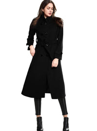 Escalier Women's Wool Trench Coat Winter Double-Breasted Jacket with Belts