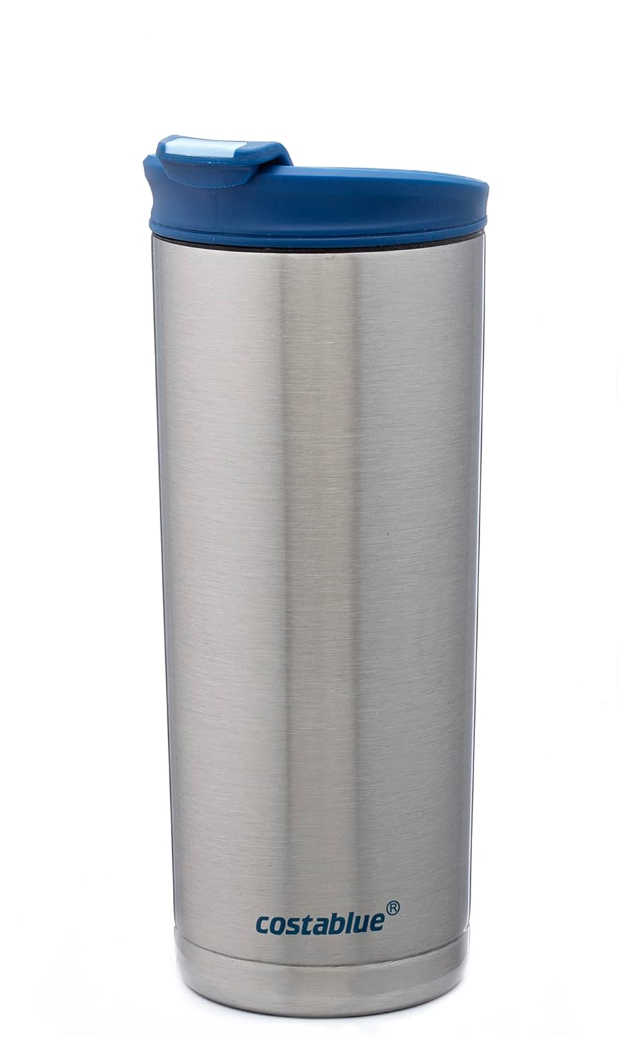 Costablue Vacuum Insulated Stainless Steel Thermal Travel Mug, 16 oz, Easy to clean, Flip leak proof Ocean Blue lid