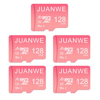 JUANWE 128GB Micro SD Card 5 Pack 128GB SD Card MicroSDXC Flash Memory Card 128 GB, A1 U3 V30 4K Video Recording 128GB TF Cards with Adapter for Phone, Dash Cam, Security Camera (5 Pack, Pink)