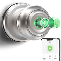 GeekTale Smart Door knob, Fingerprint Door Lock Smart Lock Biometric Door Lock Fingerprint Door knob with App Control, Great for Bedrooms,Cloakroom,Apartments Offices,Hotels, Satin Nickel