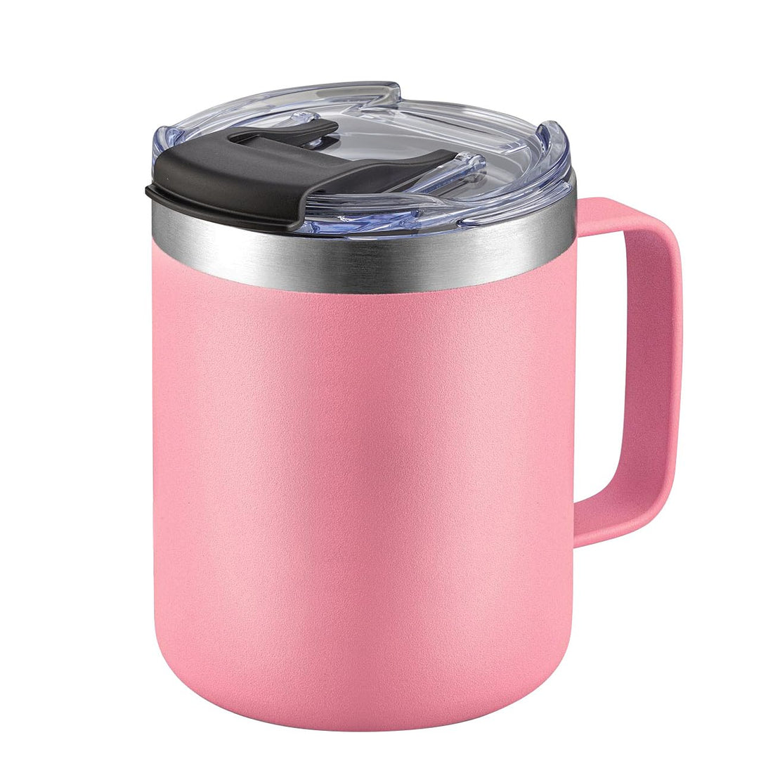 12oz Stainless Steel Insulated Coffee Mug with Handle, Double Wall Vacuum Travel Mug, Tumbler Cup with Sliding Lid, Pink
