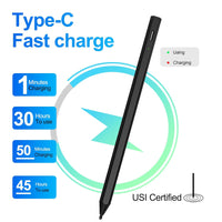 SSS·GRGB USI 2.0 Stylus Pen for HP Chromebook, ASUS Chromebook, Lenovo Chromebook, Amazon Fire Max 11, and Google Pixel Tablet, with 4096 Level Pressure, Palm Rejection, USB-C Fast Charging, Black