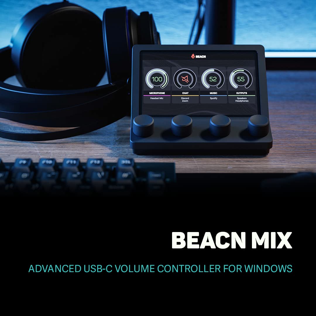 BEACN Mix Dark- USB C Windows Audio Controller with Beautiful 5” Color Display and 4 Smooth Push-Button encoders for Streaming, Gaming and Work from Home Applications