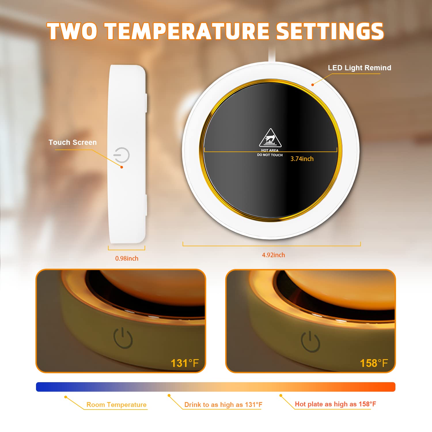 Coffee Mug Warmer, Coffee Warmer for Desk, with Auto Shut Off - 2 Temperature Setting with Light, Smart Coffee Warmer, Electric Beverage Warmer for Coffee, Hot Cocoa, Tea, Milk